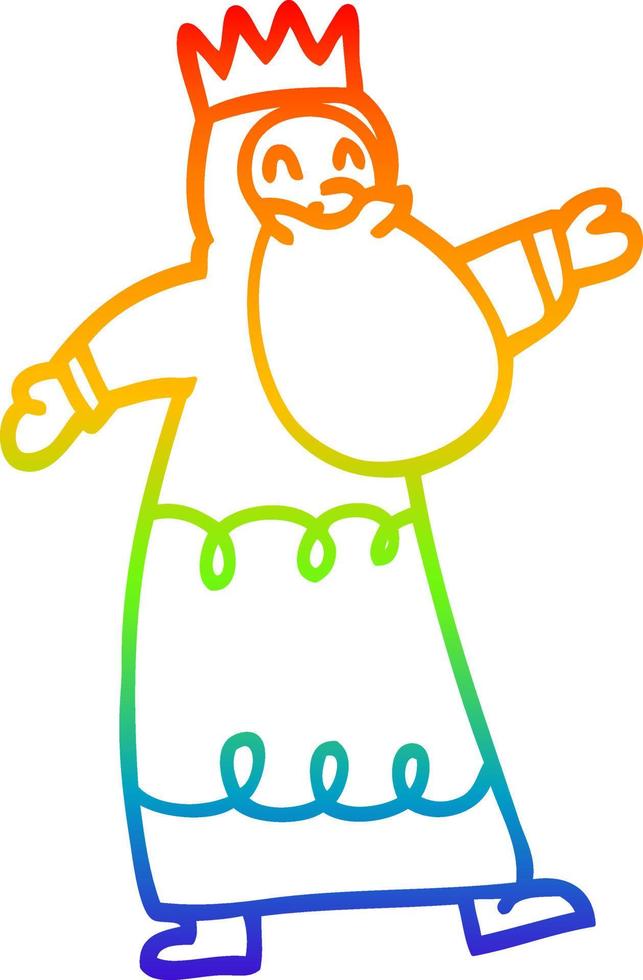rainbow gradient line drawing cartoon wise king vector
