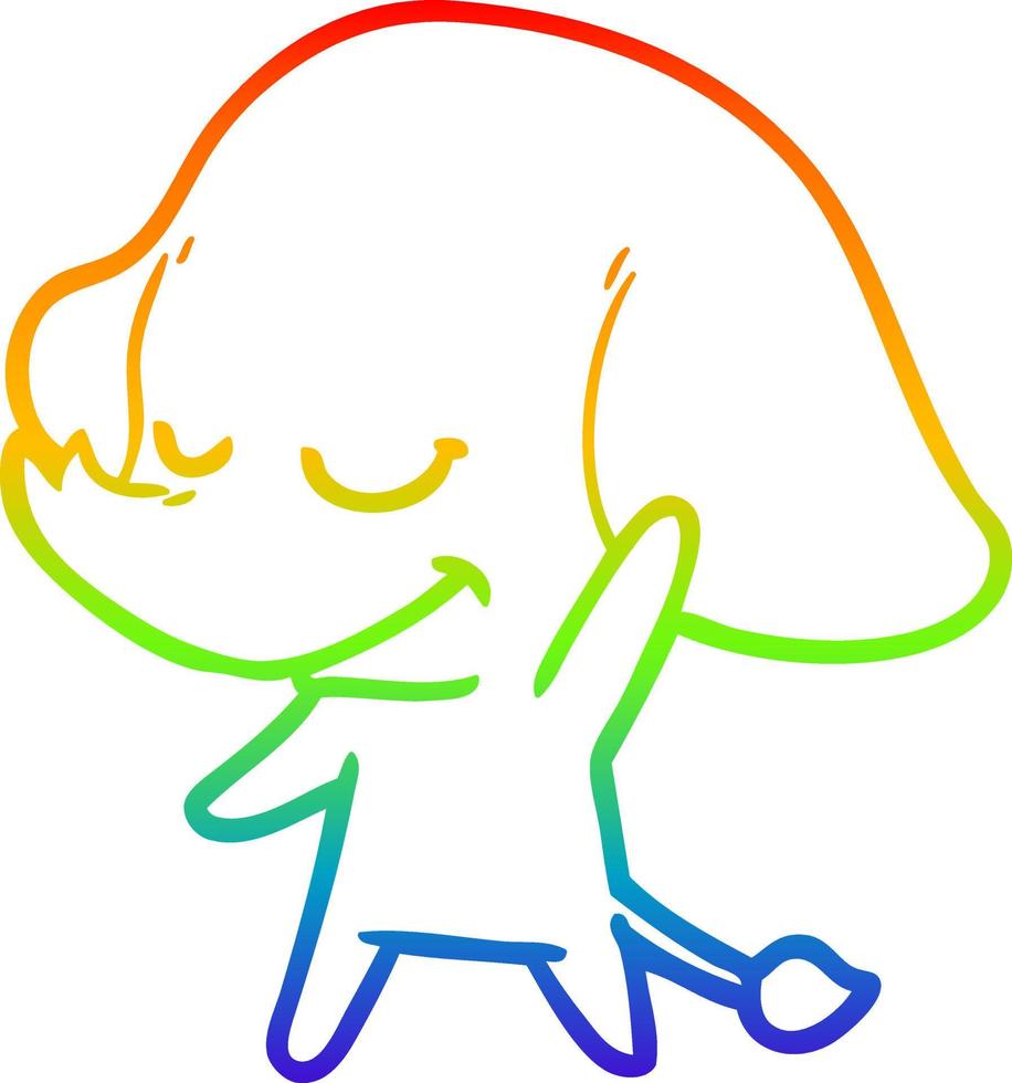 dibujo de línea de gradiente de arco iris elefante sonriente de dibujos animados vector