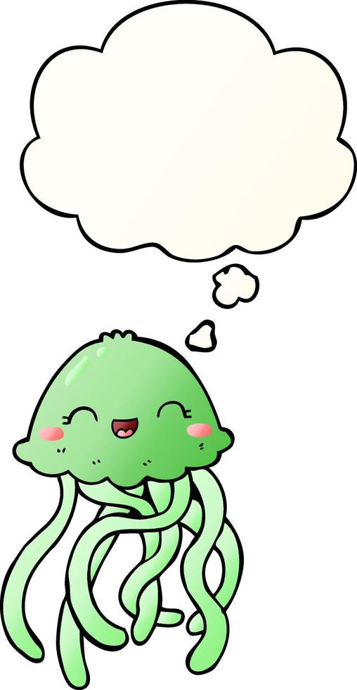 cute cartoon jellyfish and thought bubble in smooth gradient style vector