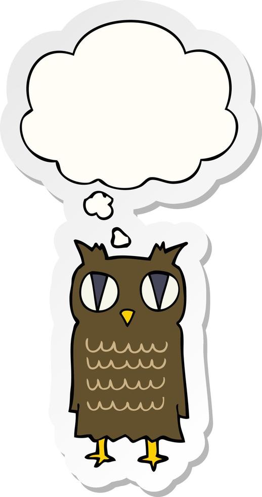 cartoon owl and thought bubble as a printed sticker vector