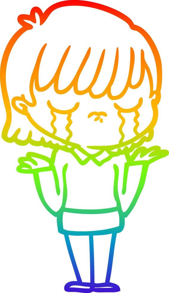 rainbow gradient line drawing cartoon woman crying vector