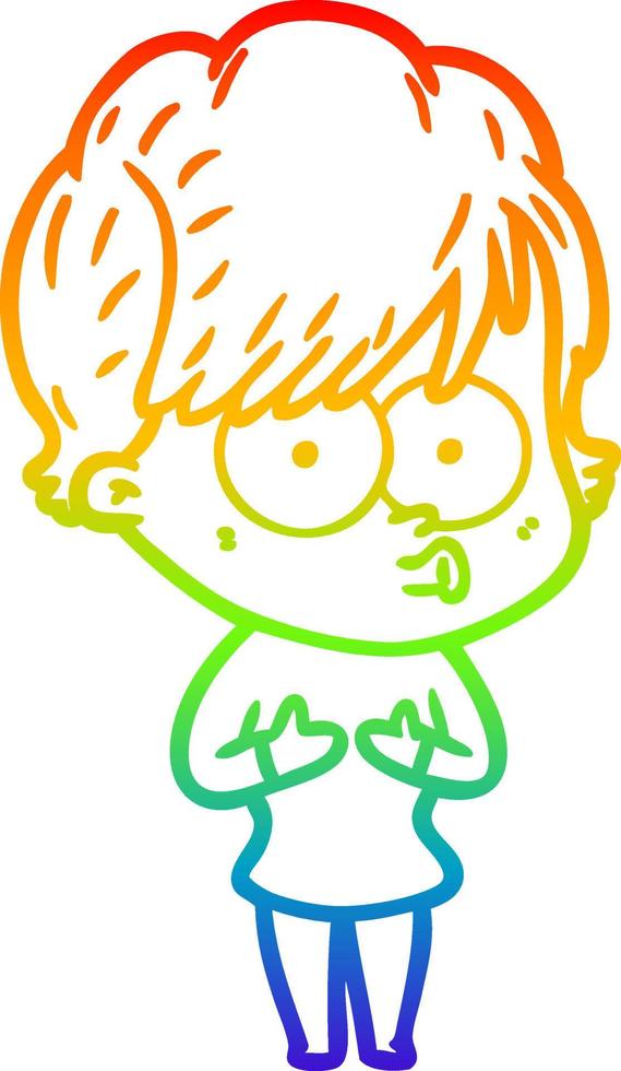 rainbow gradient line drawing cartoon woman vector