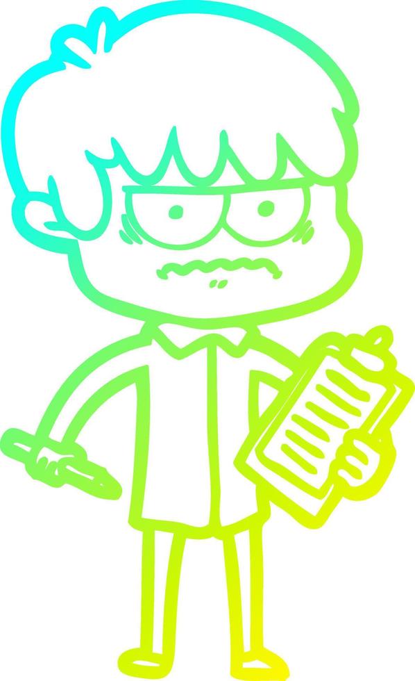 cold gradient line drawing annoyed cartoon boy vector