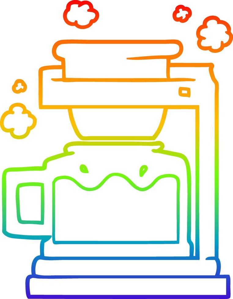 rainbow gradient line drawing cartoon coffee pot vector