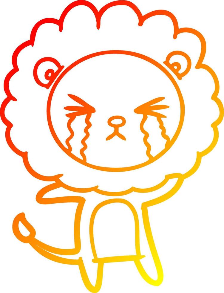 warm gradient line drawing cartoon crying lion vector