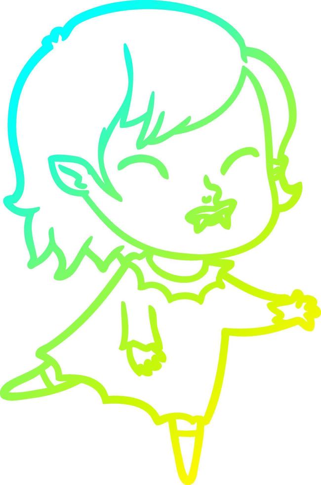cold gradient line drawing cartoon vampire girl with blood on cheek vector