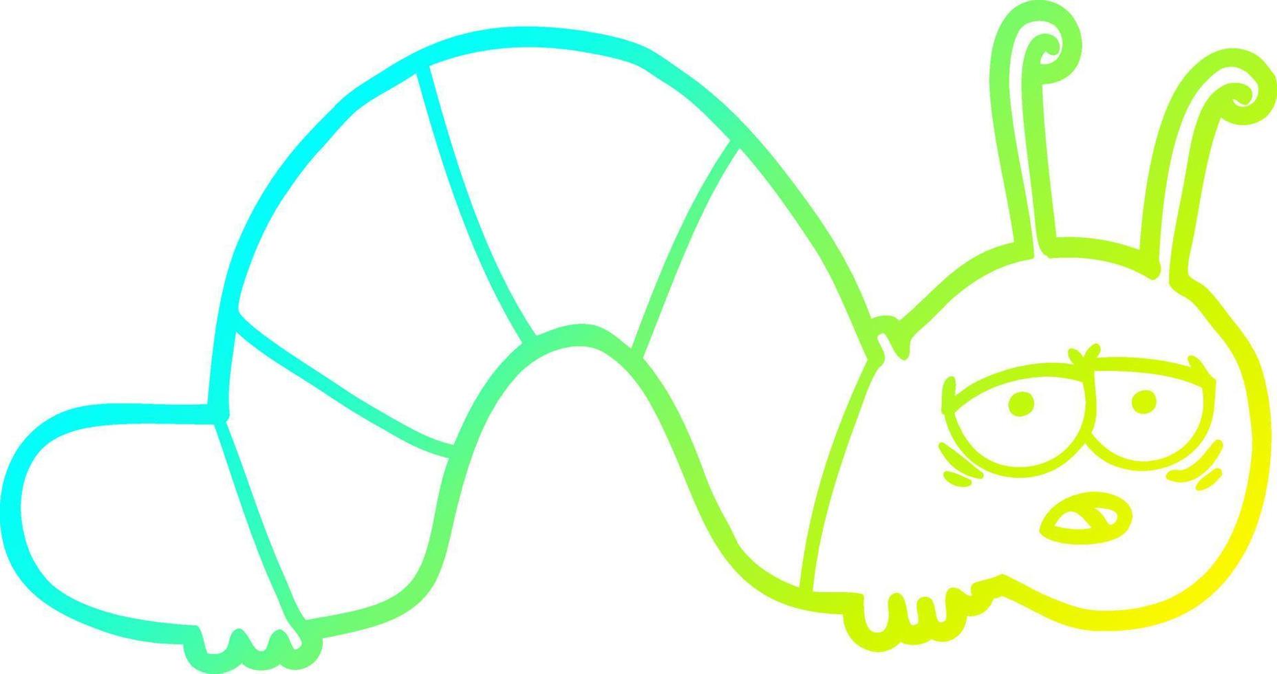 cold gradient line drawing cartoon tired caterpillar vector