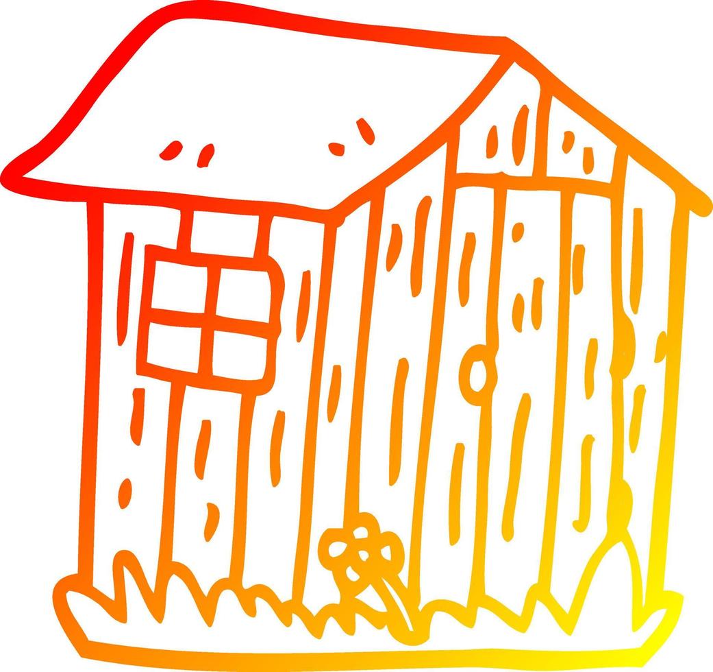 warm gradient line drawing cartoon wood shed vector