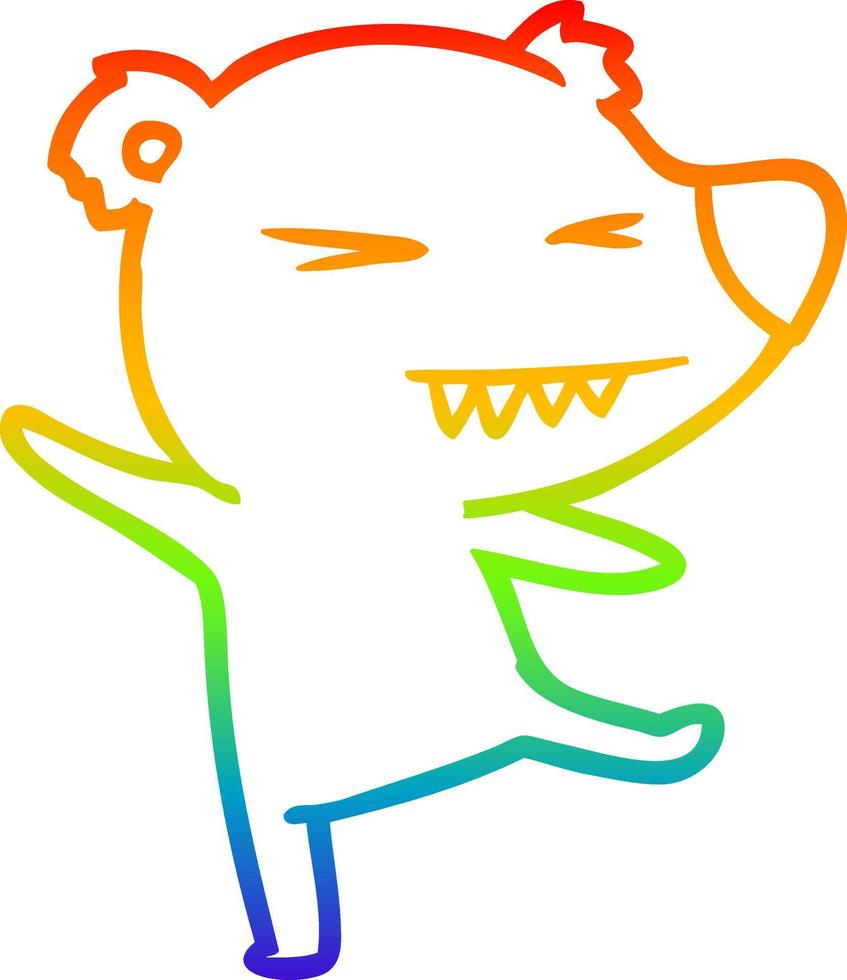 dibujo de línea de gradiente de arco iris bailando dibujos animados de oso polar vector