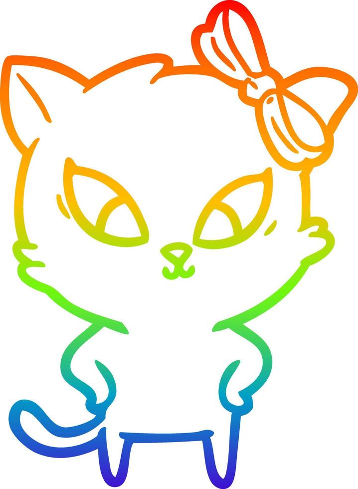 gato de dibujos animados de dibujo de línea de gradiente de arco iris vector