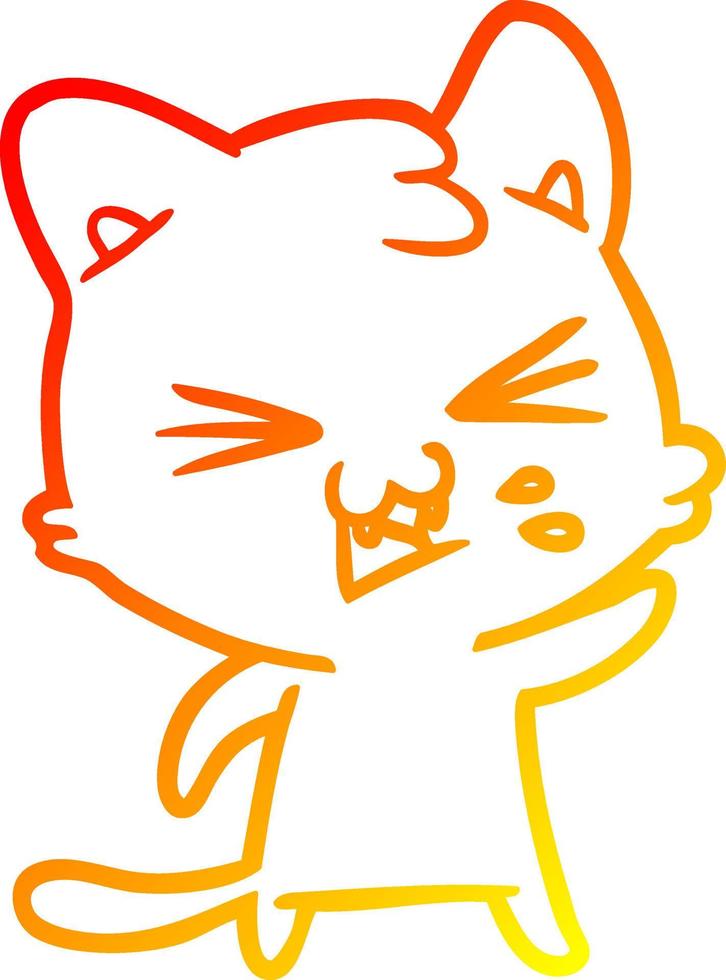 warm gradient line drawing cartoon cat hissing vector