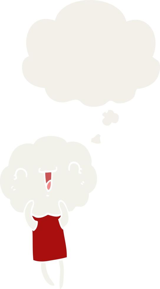 cute cartoon cloud head creature and thought bubble in retro style vector