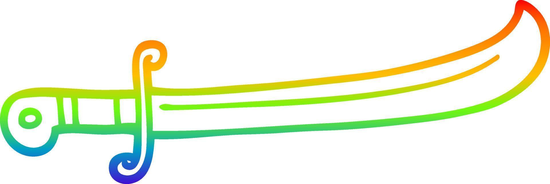 rainbow gradient line drawing cartoon jeweled sword vector