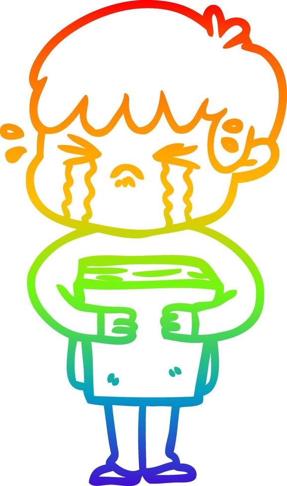 rainbow gradient line drawing cartoon boy crying vector