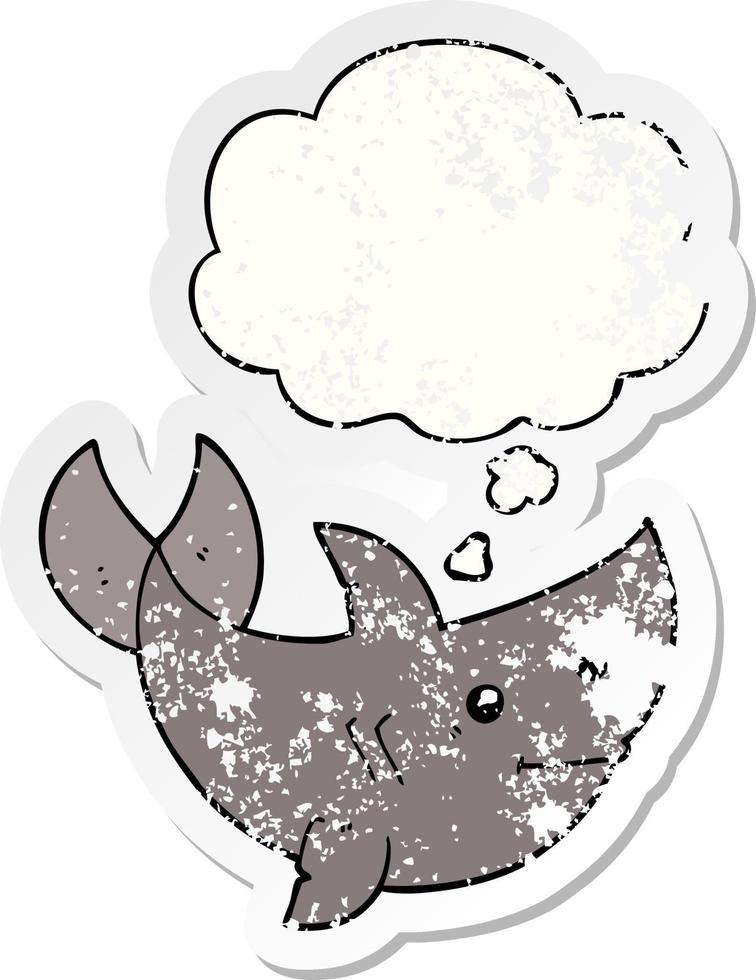 cartoon shark and thought bubble as a distressed worn sticker vector