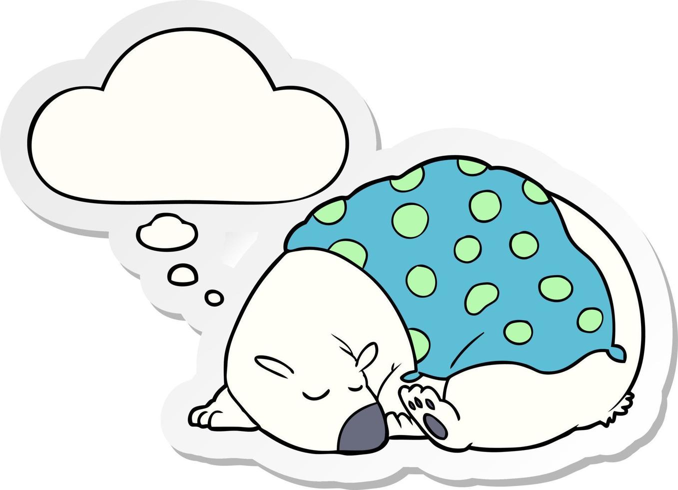cartoon polar bear sleeping and thought bubble as a printed sticker vector