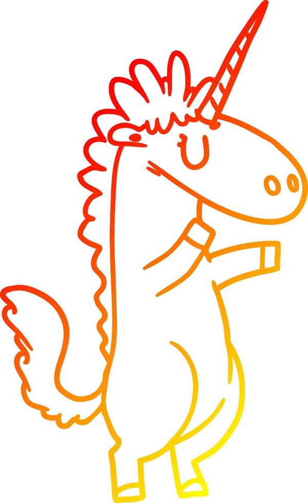 unicornio de dibujos animados de dibujo de línea de gradiente cálido vector