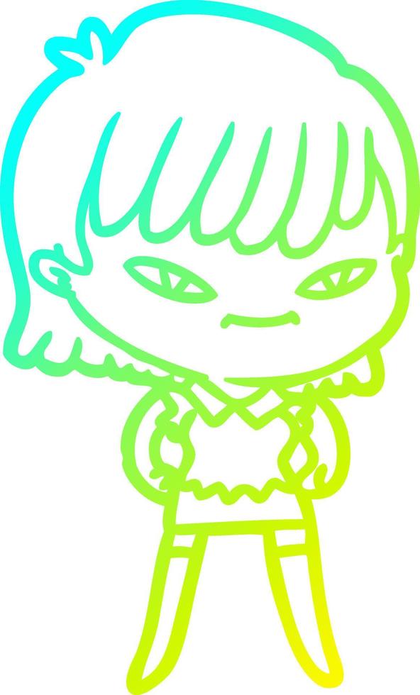 cold gradient line drawing cartoon woman vector