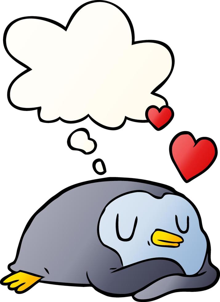 cartoon penguin in love and thought bubble in smooth gradient style vector