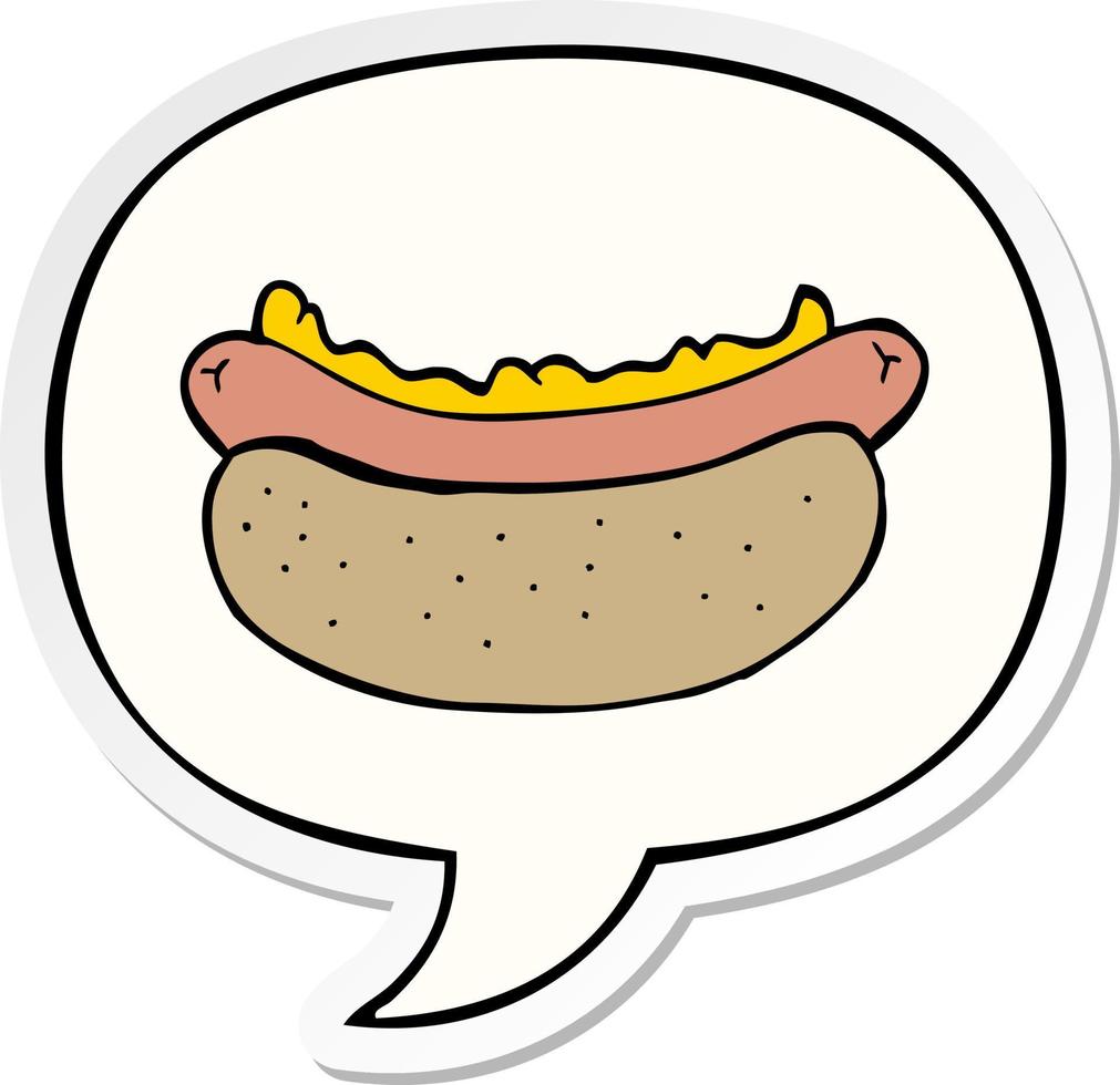 cartoon hotdog and speech bubble sticker vector