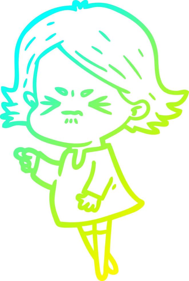 cold gradient line drawing cartoon angry woman vector