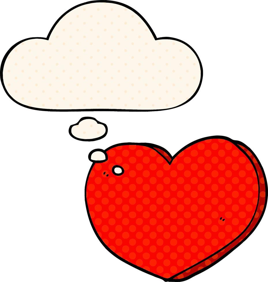 cartoon love heart and thought bubble in comic book style vector