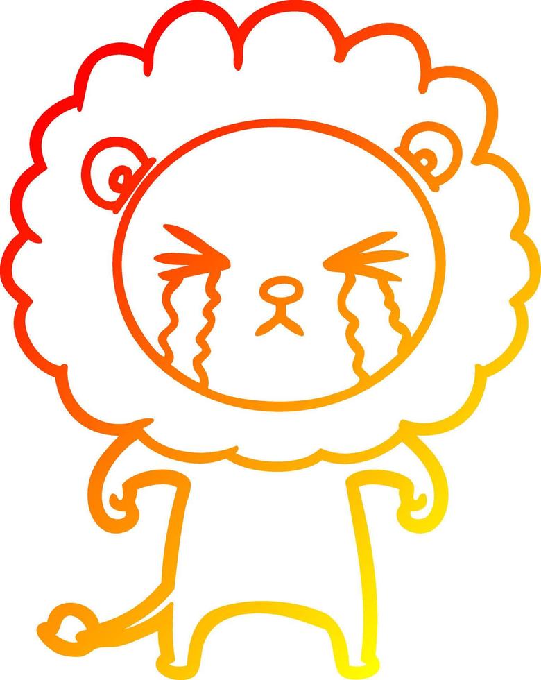 warm gradient line drawing cartoon crying lion vector