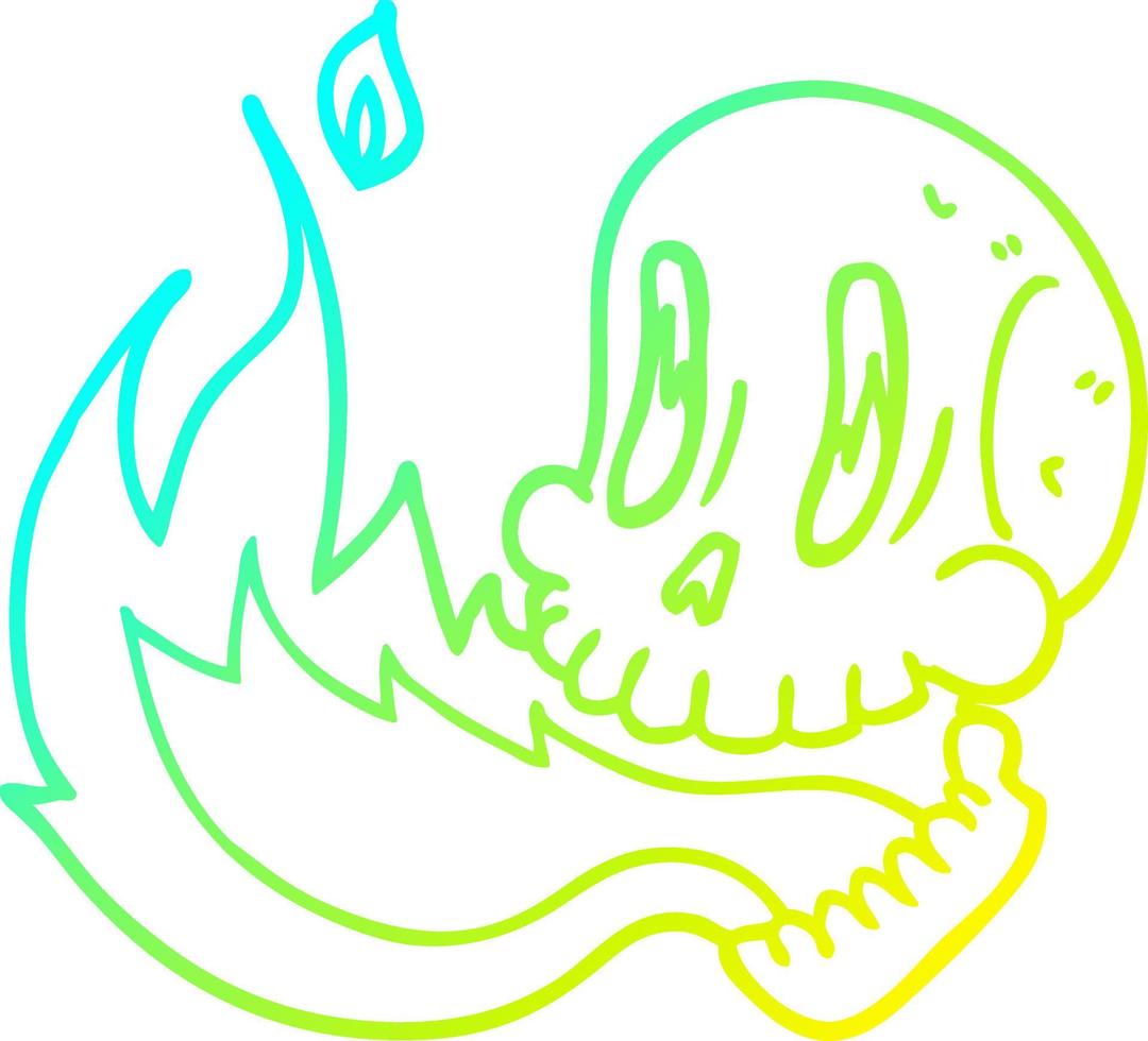 cold gradient line drawing cartoon flaming skull vector