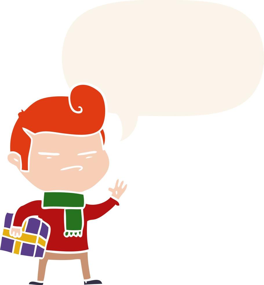 cartoon cool guy and fashion hair cut and speech bubble in retro style vector