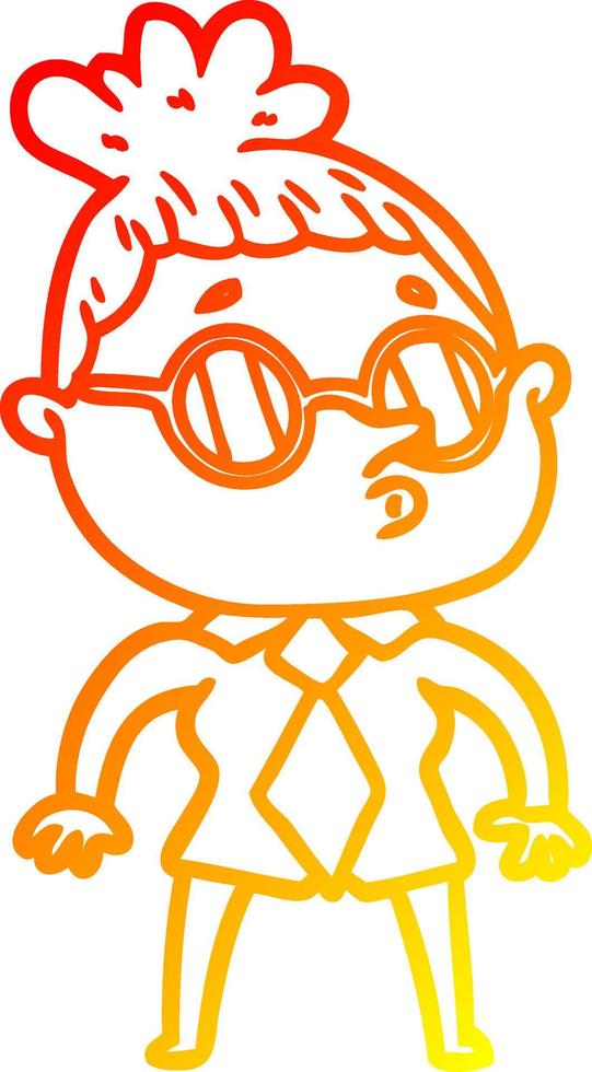 warm gradient line drawing cartoon woman wearing glasses vector