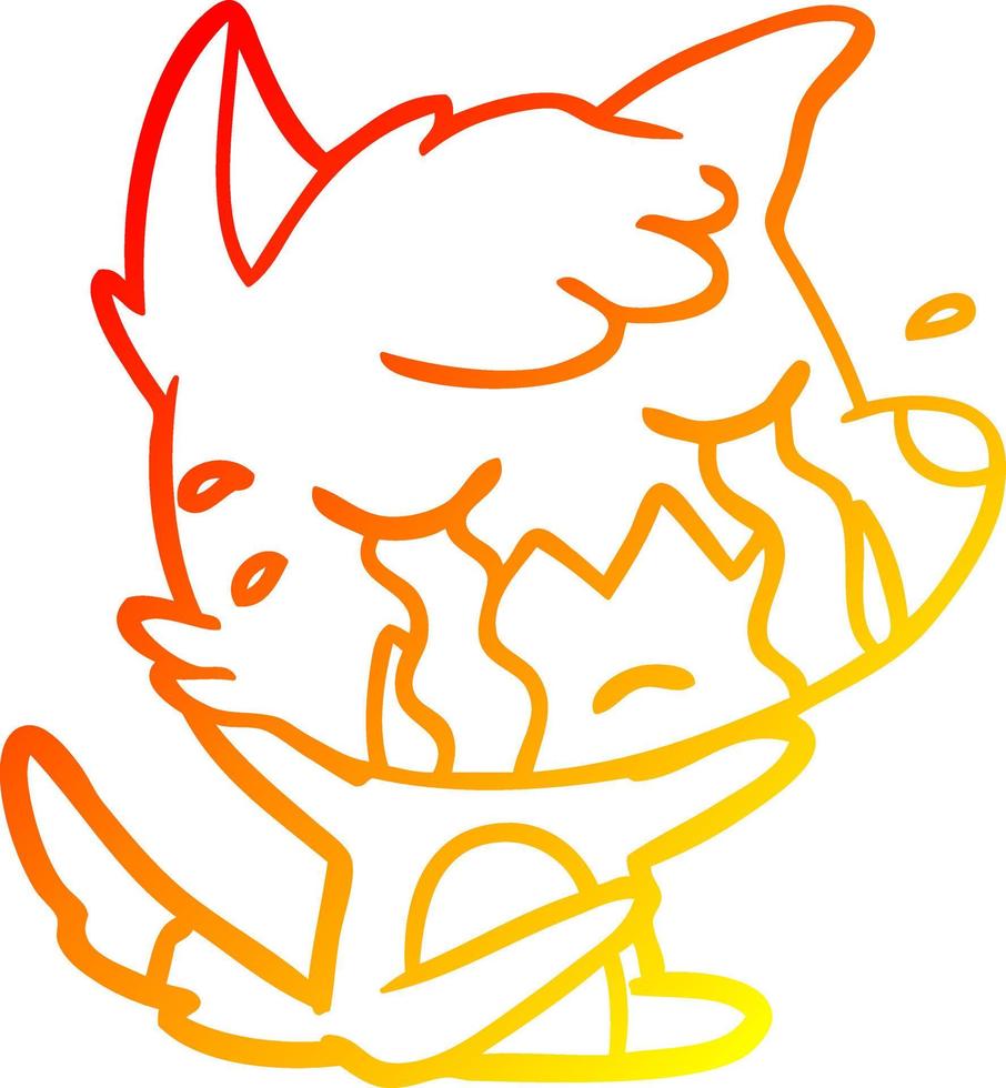 warm gradient line drawing crying fox cartoon vector