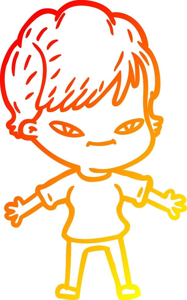 warm gradient line drawing cartoon happy woman vector