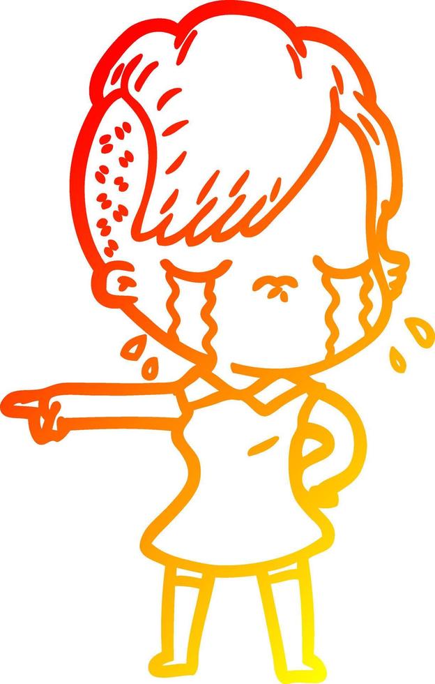 warm gradient line drawing cartoon crying girl pointing vector