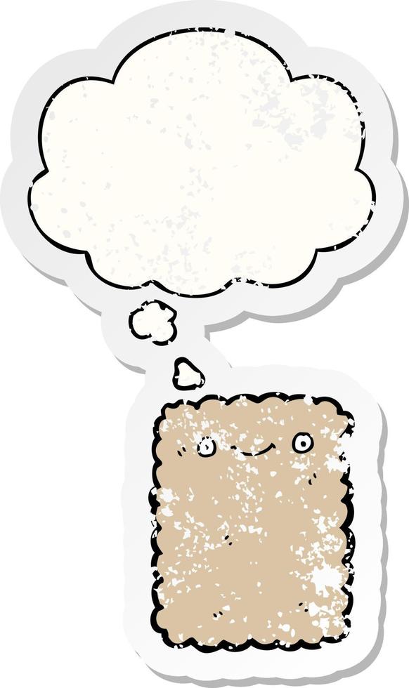 cartoon biscuit and thought bubble as a distressed worn sticker vector