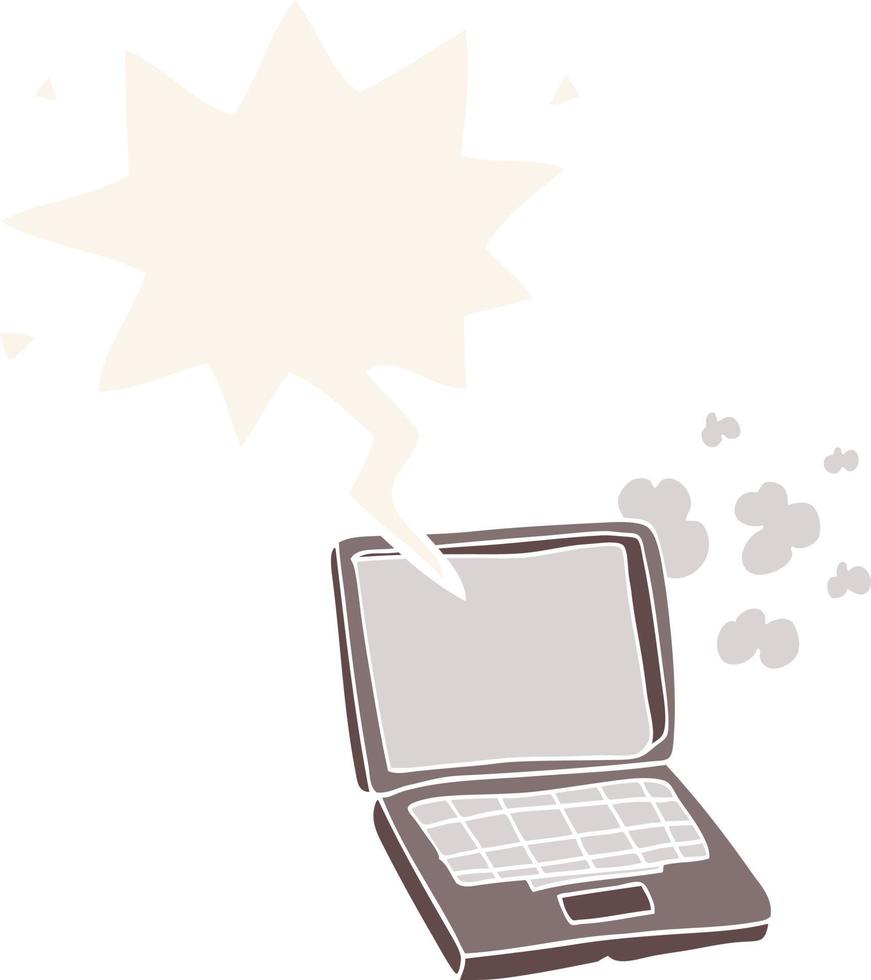 cartoon laptop computer and speech bubble in retro style vector