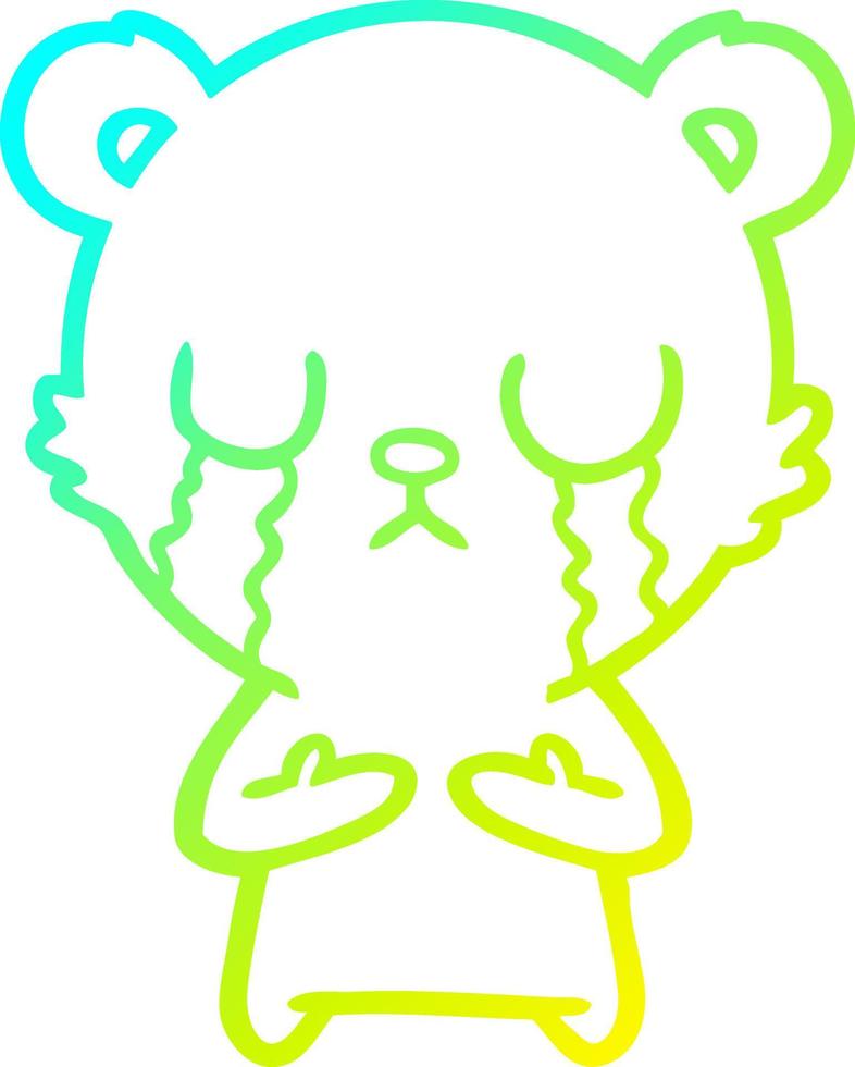 cold gradient line drawing crying cartoon bear vector