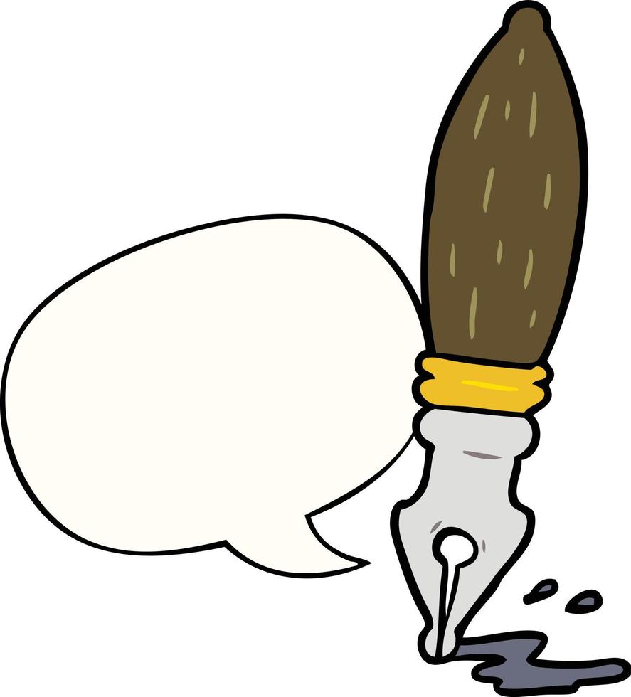 cartoon traditional fountain pen and speech bubble vector