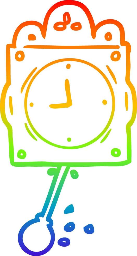 rainbow gradient line drawing ticking clock with pendulum vector