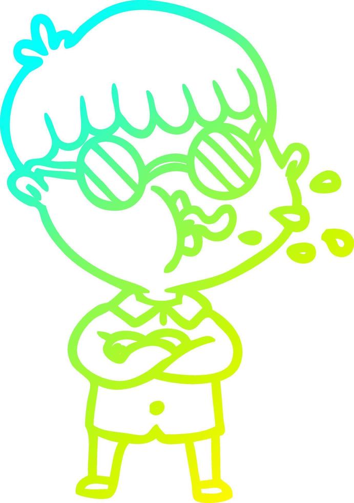 cold gradient line drawing cartoon boy wearing spectacles vector