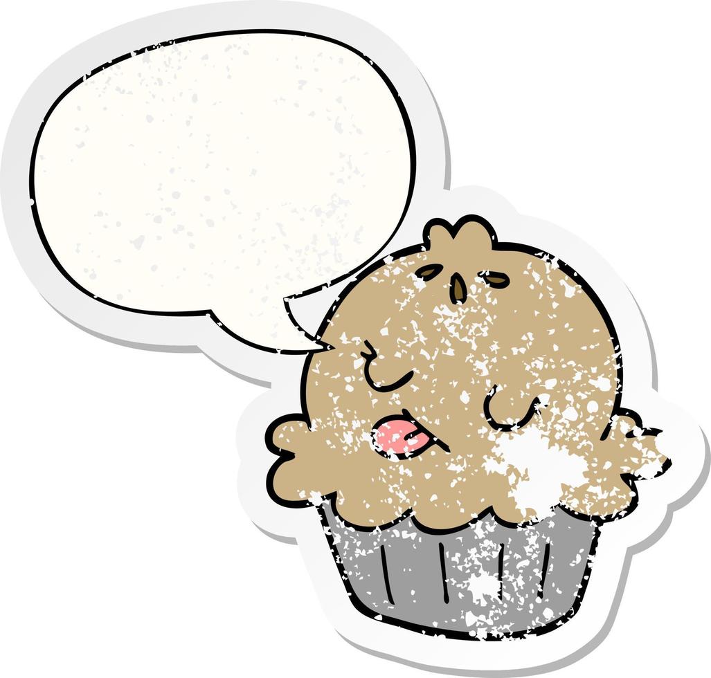 cute cartoon pie and speech bubble distressed sticker vector