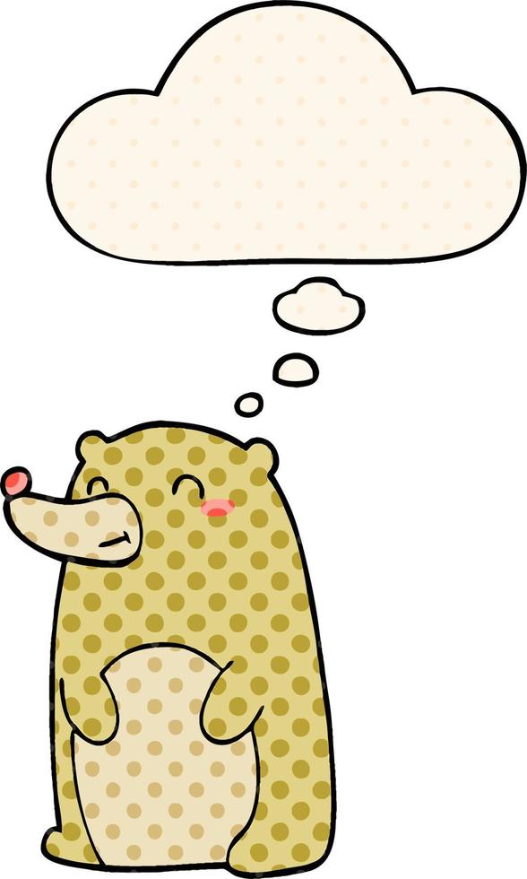 cute cartoon bear and thought bubble in comic book style vector