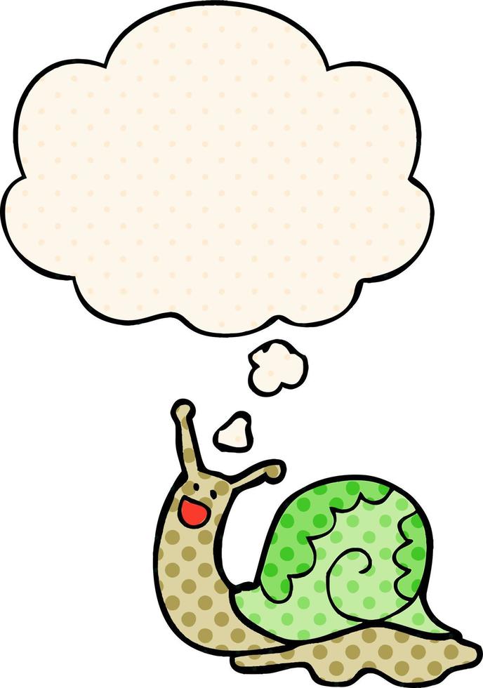 cute cartoon snail and thought bubble in comic book style vector