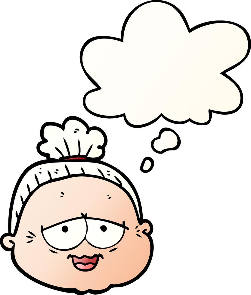 cartoon old lady and thought bubble in smooth gradient style vector