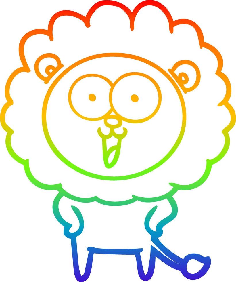 rainbow gradient line drawing happy cartoon lion vector