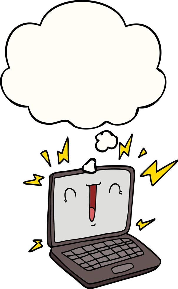 cartoon laptop computer and thought bubble vector