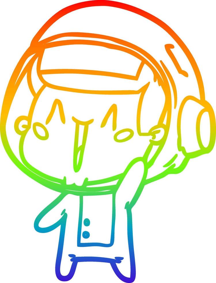 rainbow gradient line drawing happy cartoon astronaut waving vector