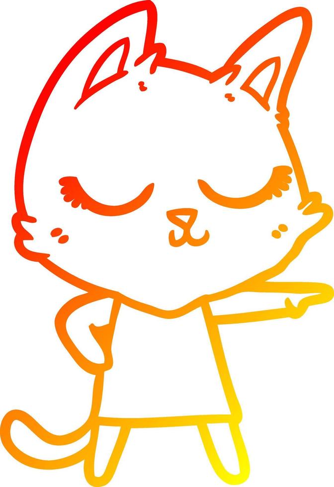 warm gradient line drawing calm cartoon cat girl pointing vector