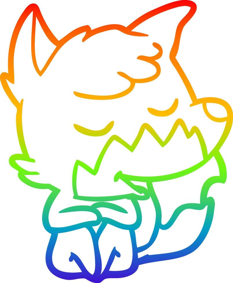 rainbow gradient line drawing friendly cartoon fox vector