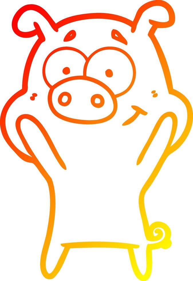 warm gradient line drawing happy cartoon pig vector