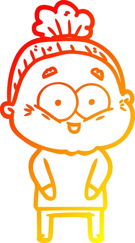 warm gradient line drawing cartoon happy old woman vector